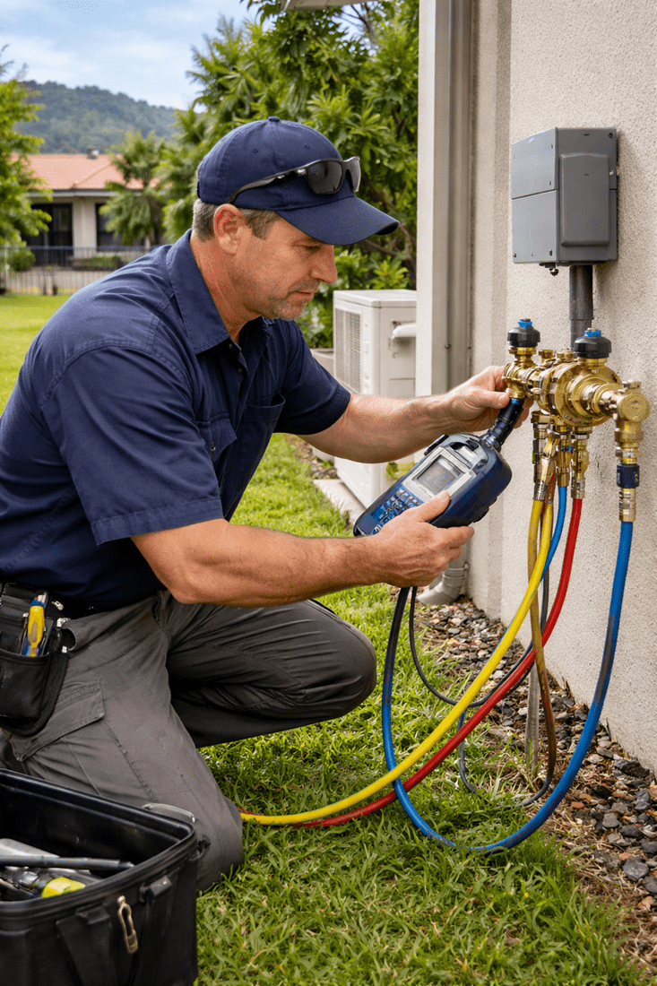 Backflow Testing Townsville. A professional from Supreme Plumbing and Waste Water adhering to council regulations on backflow